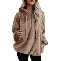 Lloopyting Women's Winter Hooded Sweatshirt Long Sleeves Faux Shearling Shaggy Warm Pullover Zipped Up with Pockets Tops Khaki