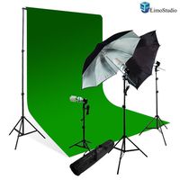 LimoStudio Photography Studio Chromakey Green Screen Background Kit - 1000 Watt Photo Video Light Lighting Kit - Photo Umbrella Black/Silver Reflector Light, AGG116V3