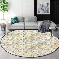 RUGSMAT Doodle Modern Machine Round Bath Mat,Pastel Color Forest Camping Non-Skid Bath Mat Living Room/Bedroom Carpet Round-55