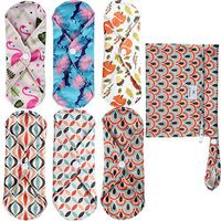 PurRoyyale 6 Pcs + 1 Wet Bag Charcoal Bamboo Reusable Sanitary Pad and Panty Liner, Washable Menstrual Pad, Mama Cloth, Water Proof Wet Bag, Soft and Comfortable, Absorbent, Cloth Menstrual Pad, Eco