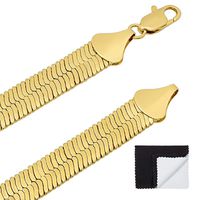 Men's 10.8mm 14k Gold Plated Herringbone Chain Necklace, 24"+ Microfiber Polishing Cloth