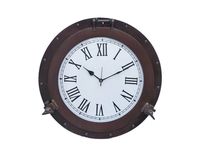 Hampton Nautical  Bronzed Deluxe Class Porthole Nautical Clock, 20"