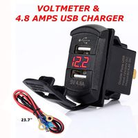 Switchtec 4.8 Amps Dual USB Rocker Style Charger w/Red Voltmeter for Boats, Polaris RZR 900, RZR 1000, Ranger, Mobile Home, RV, Can Am Spyders, Can Am Maverick, Can AM SxS, Golf Cart