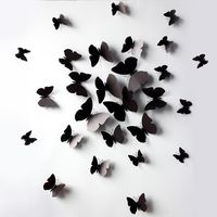 Ussore 12 Pcs 3D Wall Stickers Butterfly Fridge Magnet for Home Decoration Living room Doors Laptops Cars Tiles Red Black (Black)
