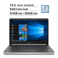 2019 Premium HP Pavilion 14 Inch Laptop (Intel Dual Core i3-8130U up to 3.4GHz, 8GB DDR4 RAM, 512GB SSD (Boot) + 500GB HDD, Intel UHD Graphics 620, Bluetooth, HDMI, Win10, Silver) (Renewed)