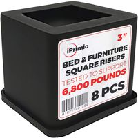 iPrimio Bed and Furniture Square Risers - 8 Pack 3 INCH Size - Wont Crack & Scratch Floors - Heavy Duty Rubber Bottom - Patent Pending - Great for Wood and Carpet Surface