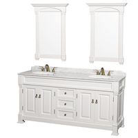 Wyndham Collection Andover 72 inch Double Bathroom Vanity in White, White Carrara Marble Countertop, Undermount Oval Sinks, and 28 inch Mirrors