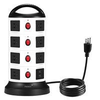 Tower Surge Protector Power Strip,Universal Charger with 15 Outlets and 2-Port USB,5.9 Feet Cord Wire, Overload Protection and Safety Door Outlet for PC and Mobile Electronic Device