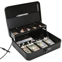 Jssmst Large Locking Cash Box with Money Tray, Metal Money Box with Combination Lock, Black, SM-CB02302XL