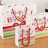 Paper Birthday Party Bags with Ribbon Handle Rainbow Confetti Bow Design 5 Pack 1 Large, 2 Medium, 2 Small