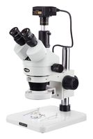 AmScope SM-1TS-144S-5M Digital Professional Trinocular Stereo Zoom Microscope, WH10x Eyepieces, 7X-45X Magnification, 0.7X-4.5X Zoom Objective, 144-Bulb LED Ring Light, Pillar Stand, 110V-240V, Includes 5MP Camera with Reduction Lens and Software