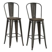 DHP Luxor Metal Counter Stool with Wood Seat and Backrest, Set of two, 30", Antique Copper