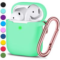 JINGCI Airpods Case, Full Protective Airpods Case Cover Silicone Airpods Case Keychain for Girls and Women, Soft Chargeable Headphone Case with Rose Gold Carabiner for AirPods 2 and 1, Spearmint
