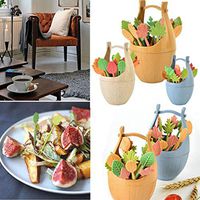 LtrottedJ Wooden Barrel Leaves Fruit Fork Wheat Stalk Set Fruit Fork, Creative Decoration (Blue)