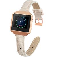 YiJYi Slim Woven Leather Bands Compatible with Fitbit Blaze,Chic Canvas Fabric Band Plus Soft Leather Lining Replacement Strap Wristband (Beige/Rose Gold Frame)