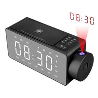 Htterino Projection Alarm Clock Bluetooth Speaker with Wireless Charging DIY Ringtone,One-Click Snooze,Bluetooth Call Speaker,FM Radio AUX, TF Card Input (Color:Black)