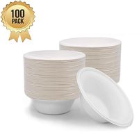 OURhome Rigid White Paper Bowls - Extra Strength Disposable Bagasse Bowls - Eco-Friendly, Biodegradable and Compostable - Microwavable and Leakproof Tableware for Hot and Cold Foods, Pack of 100