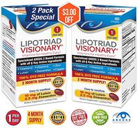 Lipotriad Visionary 1 Per Day AREDS 2 Eye Vitamin & Mineral Supplement | W/All 6 Key Ingredients in The AREDS 2 Study | Dye Free, Low Zinc, Safe for Smokers, Easy to Swallow | 2 Pack, 4 Mo Supply