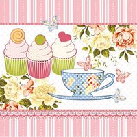 Luxuriousness Tea Party Paper Luncheon Napkins 2 X 20pcs 13"x13" Morning Muffins Tea Cup Pale Roses Butterflies Vintage Decoupage Napkins