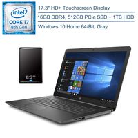 2020 HP 17.3" HD+ Touchscreen Laptop Computer, 8th Gen Intel Quad-Core i7 8565U up to 4.6GHz, 16GB DDR4 RAM, 512GB PCIe SSD + 1TB HDD, DVDRW, AC WiFi, Gray, Windows 10 + EST 500GB External Hard Drive