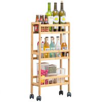 COPREE Bamboo 3-Tier Kitchen Removable Storage Cart, Slim Slide Out Rolling Pantry Shelf