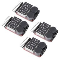 4pcs 1s-8s Lipo Battery Tester, RC Lipo Battery Low Voltage Alarm Buzzer Indicator Checker with LED for Lipo, Li-ion, LiMn, Li-Fe Battery