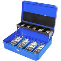 Jssmst Locking Large Metal Cash Box with Money Tray, Lock Money Box with Key, Blue, CB00513XL