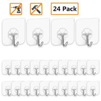 Adhesive Hooks Kitchen Wall Hooks- 24 Packs Heavy Duty 13.2lb(Max) Nail Free Sticky Hangers with Stainless Hooks Reusable Utility Towel Bath Ceiling Hooks (Adhesive Hooks)