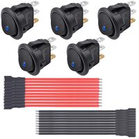 eFuncar 5Pcs 12V 20A Round Toggle Switch, 3Pin SPST ON Off Rocker Switch, Waterproof LED Blue Lighted Rocker Switches for Car Truck Boat Marine Auto Motorcycle with 20Pcs 6.3mm Jumper Wires