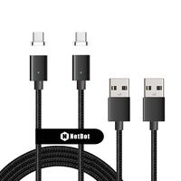 Netdot Gen7 Nylon Braided USB-C Magnetic Fast Charging Cable Compatible with Type-C Smartphone(6.6ft USB-C/2 Pack Black)