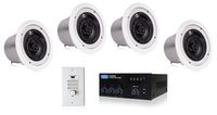 Restaurant Sound System Package with 4 Atlas Sound FAP42T In-Ceiling Loudspeakers and Mixer Amplifier (White)