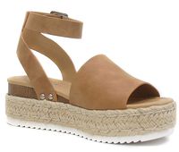 Soda Womens JDTopic2 Casual Espadrille Trim Rubber Sole Flatform Studded Wedge Buckle Ankle Strap Open Toe Sandals Tan, 6