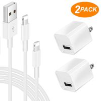Replacement 2-Pack 5V USB Wall Charging Power Adapter + 2x 2 Meter CableCord Lightning USB Cables for Charge & Sync Compatible with Smartphone Devices X/8/7/6S/6/Plus/5SE/5S/5, iPod 5 Nano 7 (White)