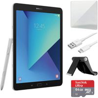 Samsung Galaxy Tab S3 9.7-inch Tablet with S Pen, Silver Bundle with 64GB microSDXC Memory Card, USB-A to USB-C Cable, Tablet Stand and 10-inch Screen Protector