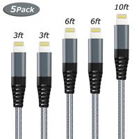 iPhone Charger Cable 5Pack (3/3/6/6/10FT) MFi Certified Lightning Cable Nylon Braided USB Fast Long iPhone Charging Cords Compatible iPhone 11/Xs/Max/XR/X/8/8Plus/7/7Plus/6S/6S Plus/SE/iPad/iPod COVS