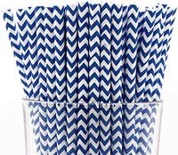 Pack of 150 Biodegradable Navy Blue Chevron Paper Drinking Straws (Compostable, Non-toxic, BPA-free)