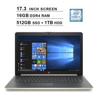 2019 Newest HP Premium Pavilion 17.3 Inch HD Laptop (Intel Quad-Core i7-8550U up to 4GHz, 16GB DDR4 RAM, 512GB SSD (Boot) + 1TB HDD, Intel UHD 620, DVD, WiFi, Bluetooth, HDMI, Windows 10) (Renewed)