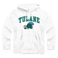Campus Colors NCAA Adult Arch & Logo Gameday Hooded Sweatshirt (Tulane Green Wave - White, XX-Large)