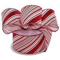 Candy Cane Wired Christmas Ribbon - 2 1/2" x 10 Yards, Sparkly Red White Peppermint, Holiday, Garland, Gifts, Wrapping, Wreaths, Bows