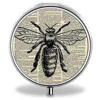 IMLONE Pill Organizer, Customized Retro Book Bee Pill Boxes with 3 Components for Purse