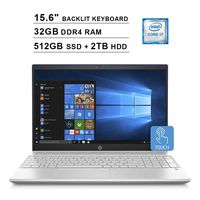 HP 2019 Pavilion 15.6 Inch HD Touchscreen Laptop (Intel Quad Core i7-8550U up to 4.0 GHz, 32GB DDR4 RAM, 512GB SSD + 2TB HDD, Intel UHD Graphics 620, Backlit KB, WiFi, Bluetooth, Windows 10) (Blue)