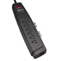Tripp Lite 7 Outlet Surge Protector Power Strip, 6ft Cord, Right-Angle Plug, Tel/Modem/Coax Protection, & $100,000 INSURANCE (HT706TSAT)