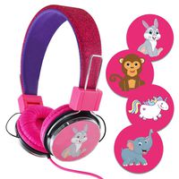 Kids Headphones with Microphone and 4 DIY Stickers Foldable Lightweight Adjustable On Ear Headsets with 3.5mm Jack for iPad Cellphones Computer MP3/4 Kindle Airplane School