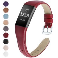 NANW Bands Compatible with Fitbit Charge 3, Slim Genuine Leather Wristband Replacement Accessories Strap for Women Men Compatible with Fitbit Charge 3 / Charge 3 SE Small Large