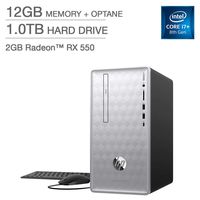 Premium_HP Pavilion Desktop - Intel Core i7-8700, 12GB RAM, AMD Radeon RX 550 Graphics, 16GB Intel Optane Memory, 1TB HD| Display Port, HDMI, DVD R/W| Multi-Card Reader, USB 3.1 Type C, Wi-Fi, Blueto