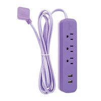 Novogratz x Globe 78391 Designer Series Surge Protector Power Strip, 3 Outlet, 2x USB Ports, Lavender