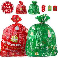 6 Pack Jumbo Gift Bag, Drawstring Christmas Bags 36''x44'' with Gift Tags and String Ties for Giant Xmas Present, Easy Holiday Wrapping Heavy Duty Pack
