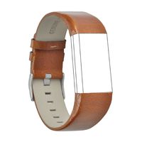 RedTaro Band Compatible with Fitbit Charge 2, Classic Genuine Leather Wristband Metal Connectors, Fitness Strap Women Men Small Large (#106 Glossy Brown, 5.9"-7.8")