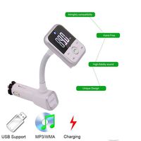 Premium Quality Bluetooth FM Transmitter, Bluetooth Radio Adapter (Car Stereo) Car Kit by HapiSimi, 5V/2.1A USB Car Charger, 3.5mm Audio Cable, Built-in Microphone (White)