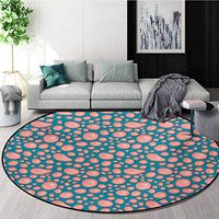 RUGSMAT Pale Pink Computer Chair Floor Mat,Drops and Round Splash of Bubble Gum On Blue Background in Cartoon Style Printed Round Carpet for Children Bedroom Play Tent,Diameter-51 Inch